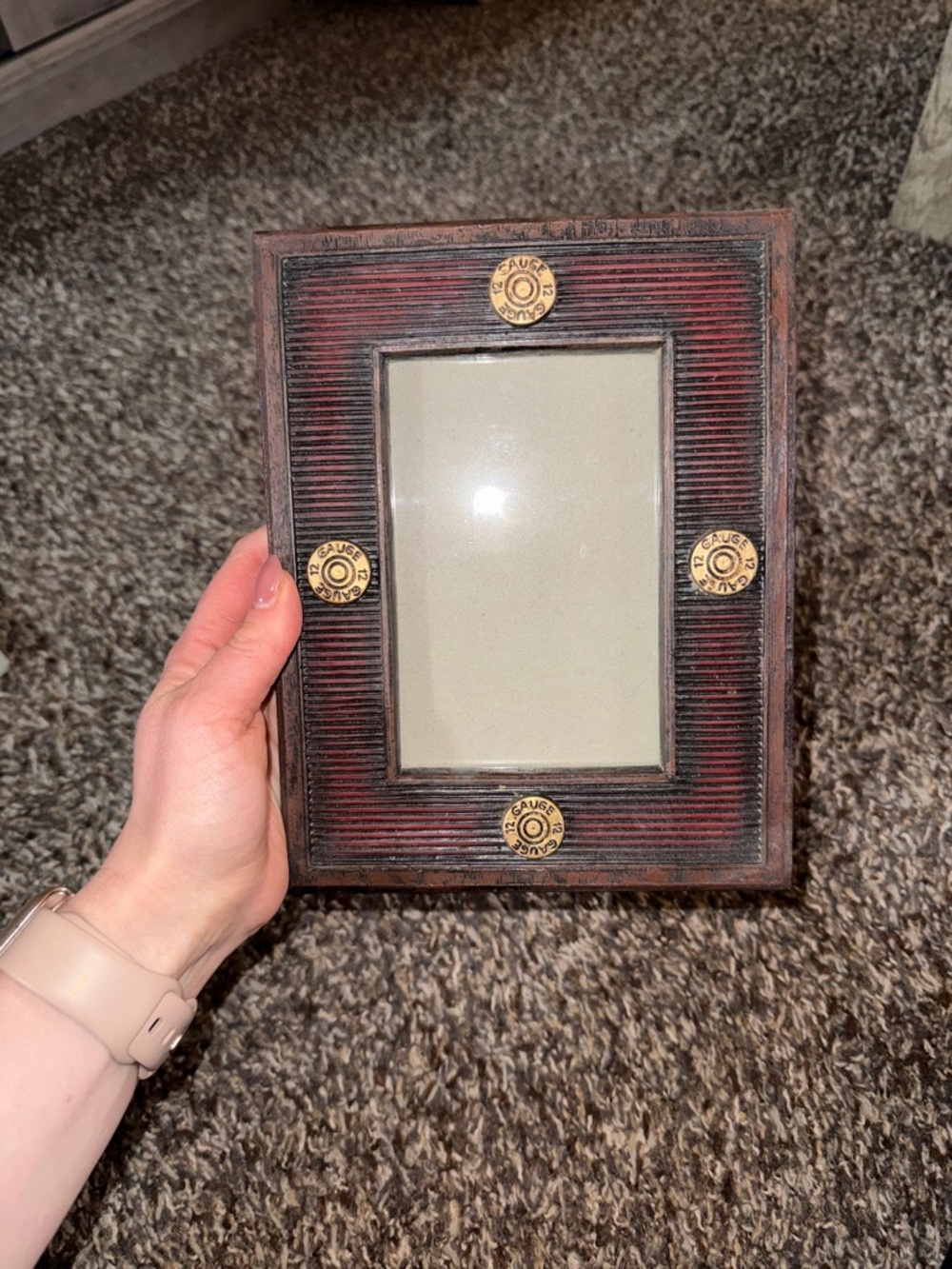 Decorative Rustic Red Wood Picture Frame with Brass Accent